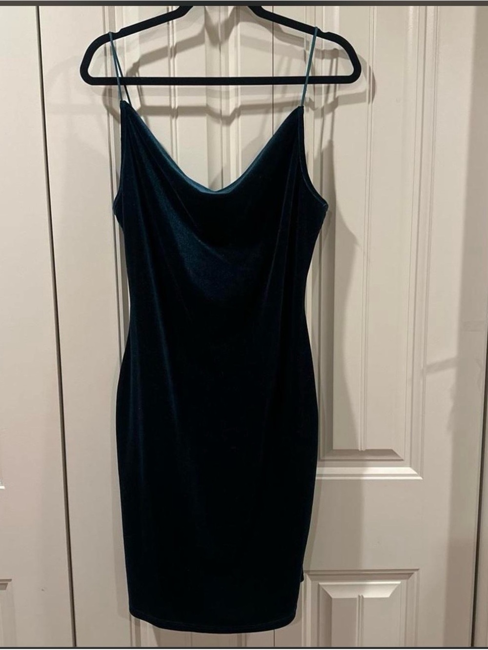 Velvet Slip Dress with Cowl Neck - Dark Green